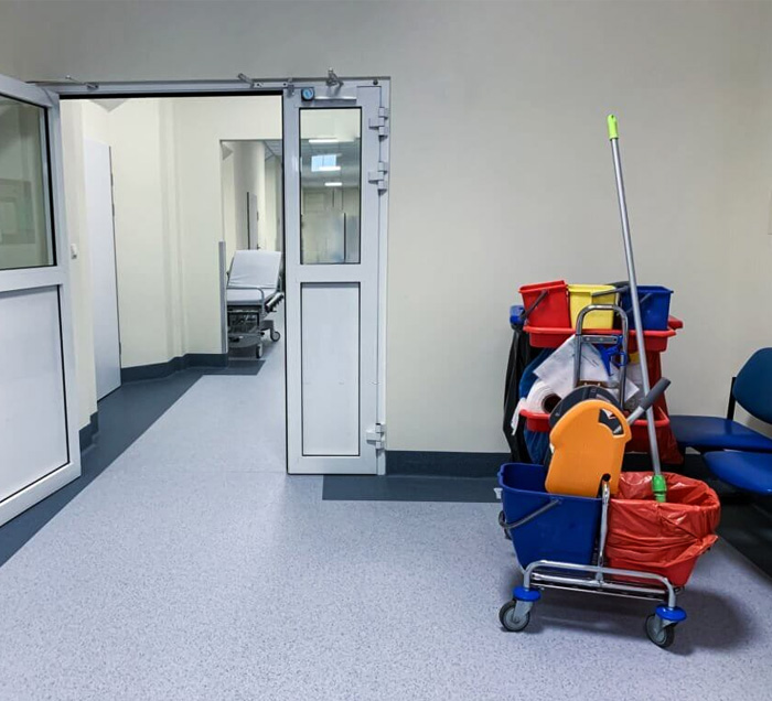 Clinic cleaning of a waiting room and reception area